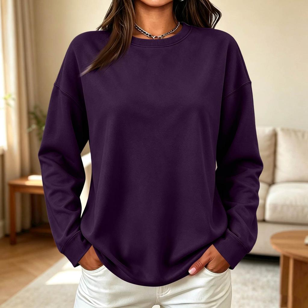 Damen Oversized Pullover mit Rundhalsausschnitt Lockerer Schnitt Lässiges Pulloveroberteil für Frühling und Herbst
