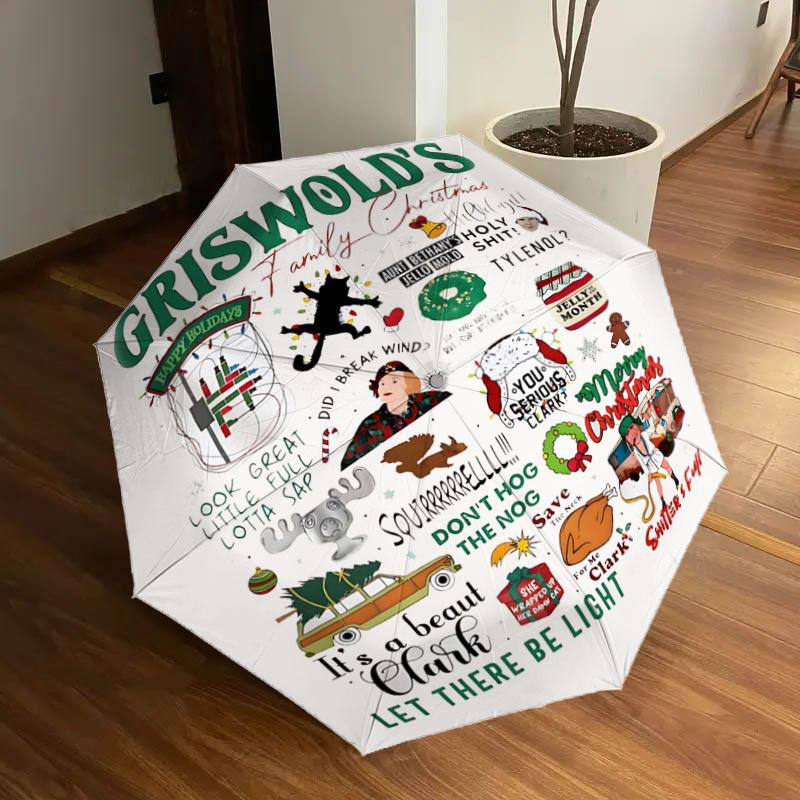 Griswold s Family Christmas: Festive Holiday Print with Auto Open Close Umbrella, Portable Folding Design, Iron Frame, Outdoor, Perfect Gift