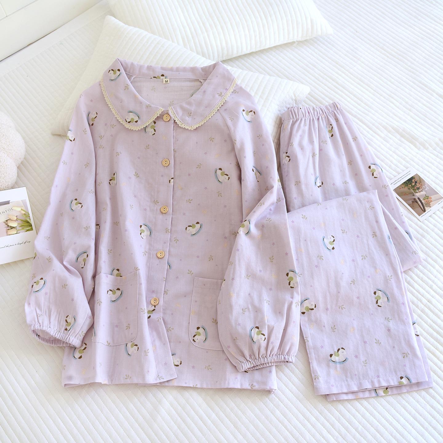 

Сказочный лошадка-качалка Пижамный набор: Мягкий двухслойный хлопок, длинный рукав и брюки, дышащий, для женщин - Идеально подходит для весенней и осенней домашней одежды. M