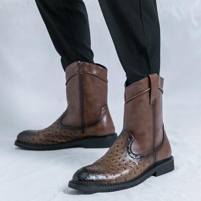 Men’s Western Cowboy Boots Pointed Toe Casual Retro Dress Leather Boots Men’s High Boots Plus Size