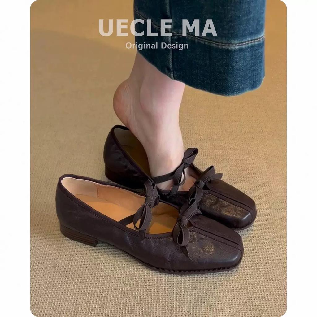 Schafleder~ Echtes Leder Französische Einzel-Schuhe Damen Dicke Absätze sind nicht müde von High Heels, Ballerinas Retro Schleife Mary Jane Schuhe