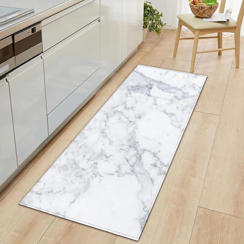 1 PC Anti-Slip Kitchen Carpet Black White Marble Printed Entrance Doormat Floor Mats Carpets for Living Room Bathroom Mat Rugs
