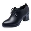 Spring 2023 Leather Bow Mid-Heel Shoes for Women