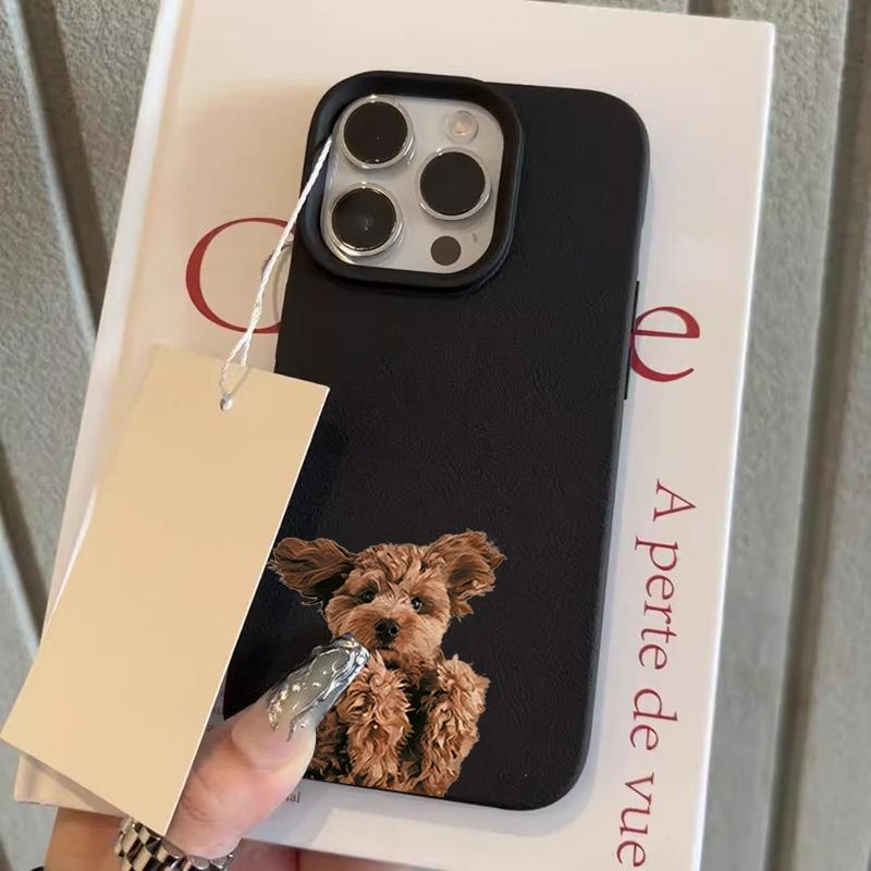

Cute Curly Dog Pattern Lychee Texture Silicone Phone Case For iPhone 11 12 13 14 15 16 17 Pro Max 14 Plus 17 Air Soft Cover iPhone 16 Plus