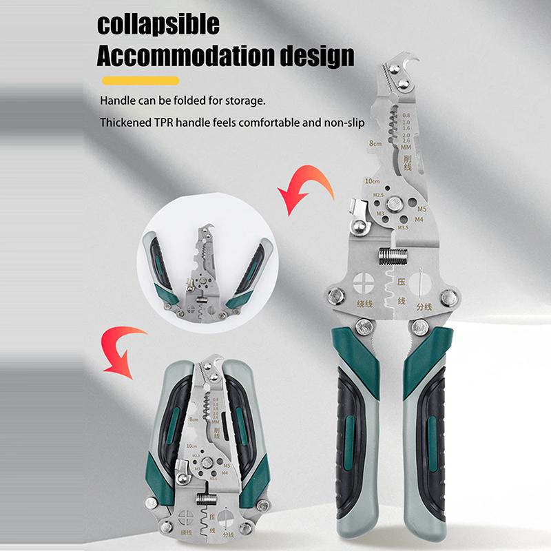1Pcs Foldable Wire Stripper Multi-Function Pulley Tool For Crimping Splitting Winding Ideal For Electricians