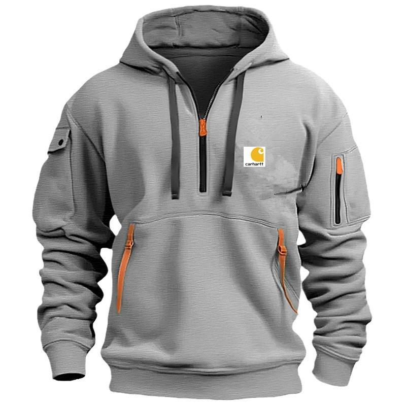 Herren-Kapuzenpullover mit mehreren Reißverschlusstaschen und samtigem Futter