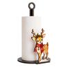 Wood Paper Towel Roll Holder with Vertical Center Post, Round Base, and Christmas Animal Panel for Countertop Use