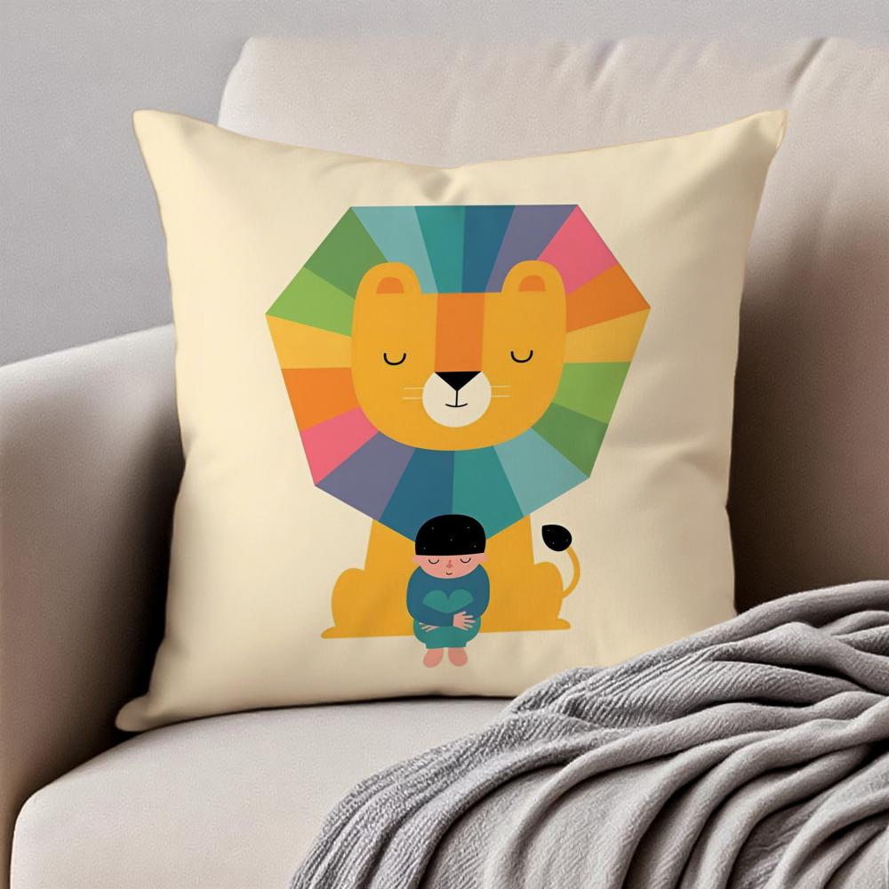 Simple Nordic Modern Anime Style Art Cushion Cover Pillowcase Antidustmite Invisible Zipper Short Plush Sofa Cushion