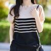 Navava Women Stripe Color Block Short Sleeve Knit Tee Nk3104