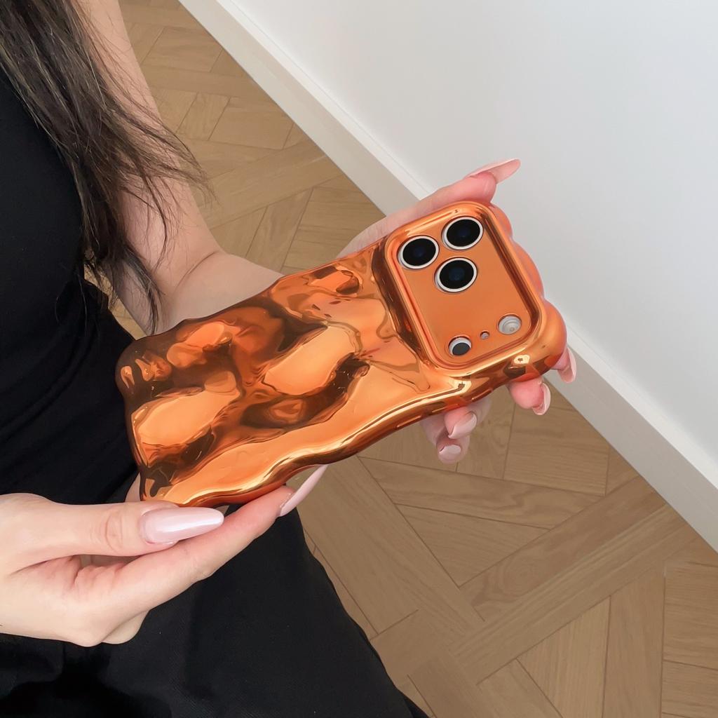 Personality Stereoscopic Waves Bubbles Orange Plating Shock Proof Phone Cover Case for iPhone 17 16 15 14 13 12 Pro Max Plus Air