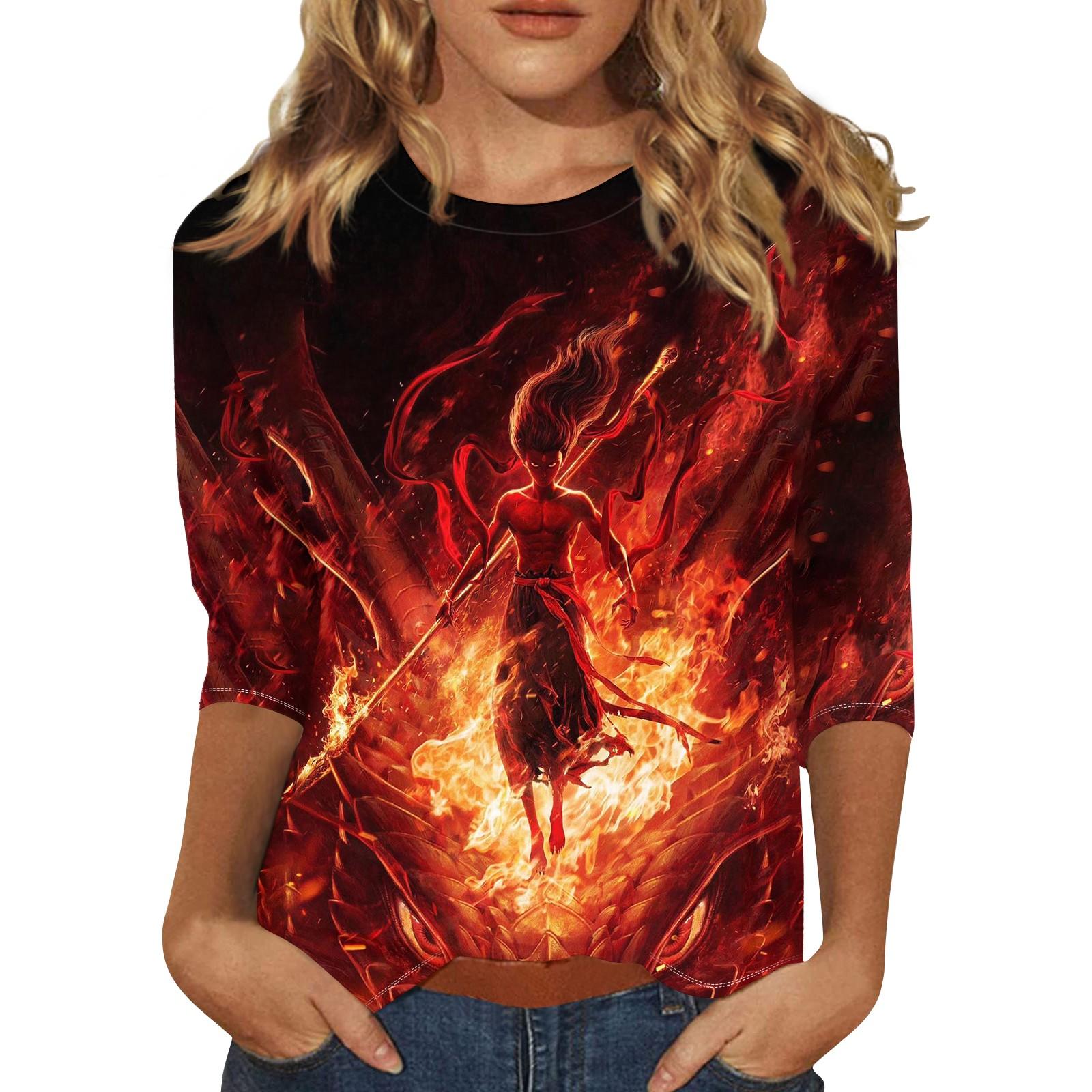 

Жіночий модний вільний повсякденний топ із сімома рукавами та круглим вирізом S