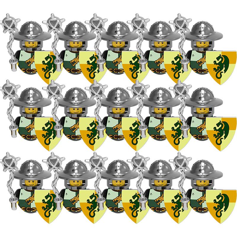 Medieval Ancient Military Figures Dragon Country's Soldier Green Dragon Knight Small Particles Building Block Model Children Toy