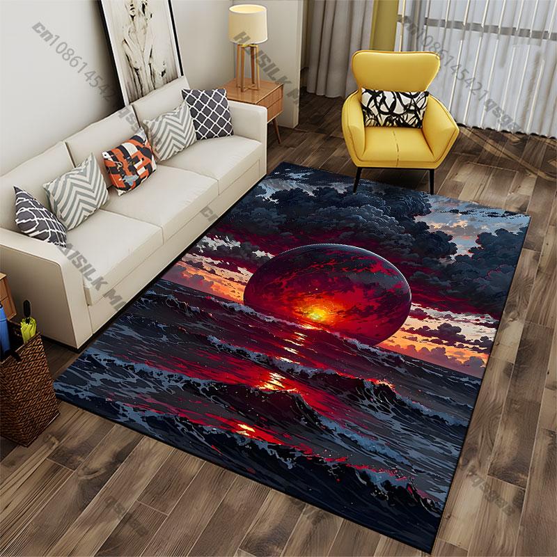 Surreal sunset cosmic ocean devastation carpet Yoga living room room decor children's crawling mat doormat area rug