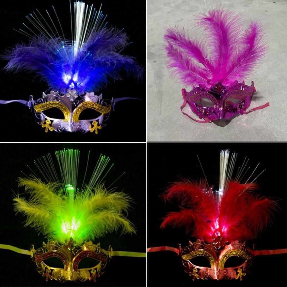Partyzubehör LED leuchtende Maske Aufleuchtende Venedig Masken Maskenball Maske Feder Schmetterling Maske Geschenk