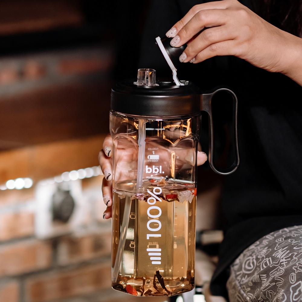 1pc Portable 1500ml Water Bottle Large Capacity Plastic Straw Water Cup Drink Bottle For Outdoor Sports Fitness