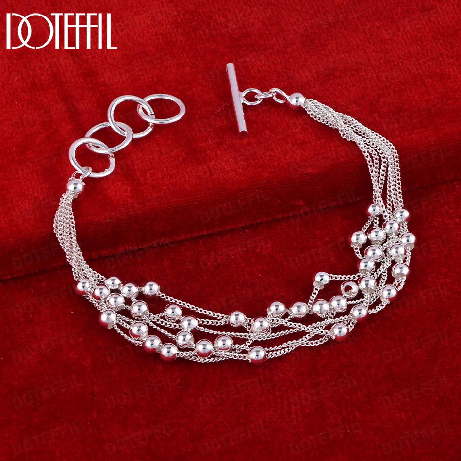 Bracelet Romantique Multi-Chaînes en Argent Sterling 925 avec Perles Raisin Bijoux de Mariage