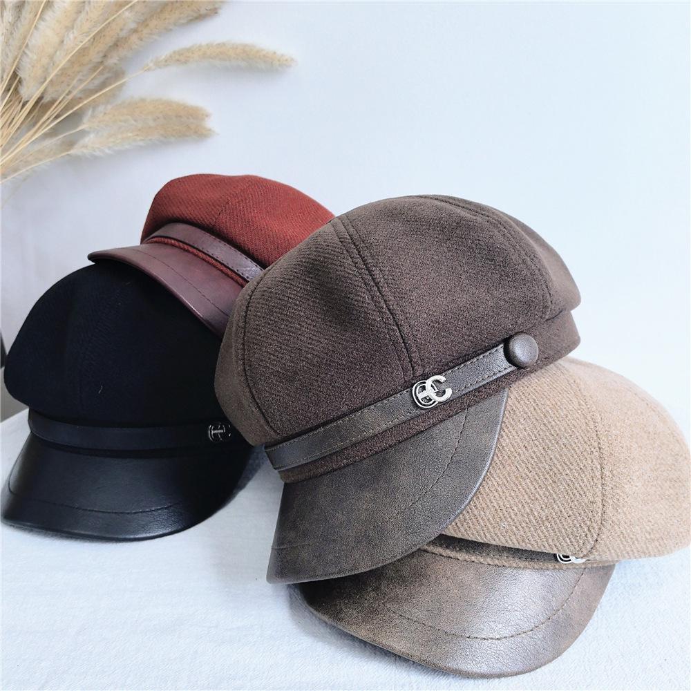 

Женский зимний кожаный восьмиугольный берет 2024 года — британская теплая шляпа художника-утконосца в стиле ретро 56 cm