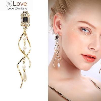 Baroque Water Drop Pearls Clip Earrings No Pierced Hole Κομψή γραμμή καμπύλης μακρύ κλιπ σε σκουλαρίκια χωρίς τρύπημα για γυναίκες