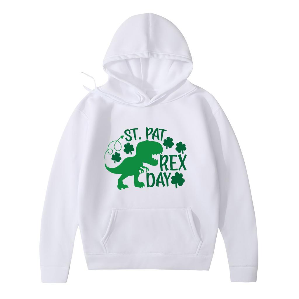 2025 New Hooded Sweater Loose Letter Lucky Four-leaf Printed Coat Solid Color Kangaroo Pocket Drawstring College Style Joker Tops