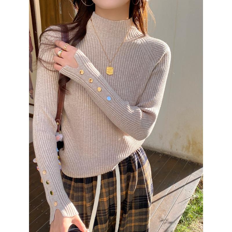 

Белая базовая рубашка женская осень-зима новая высококачественная водолазка свитер с вязаным топом с длинным рукавом average size [recommended 80-60kg]