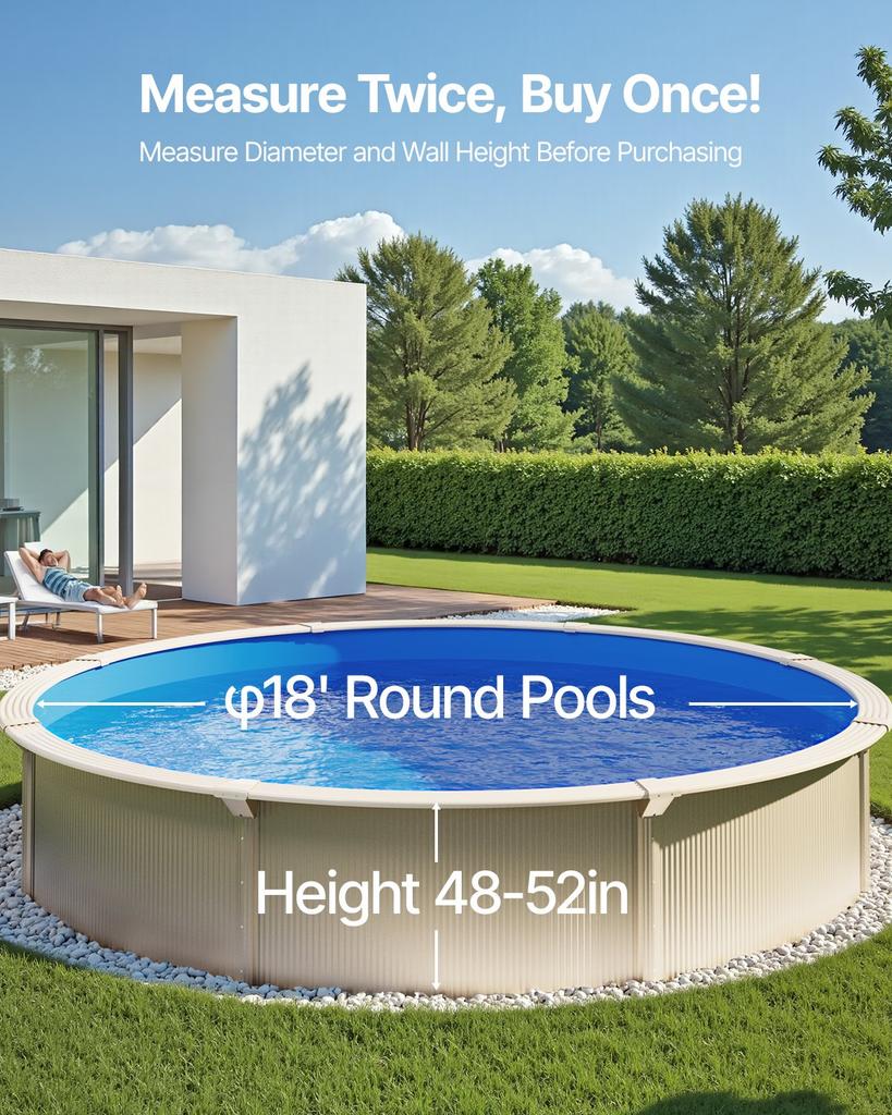 VEVOR Pool Liner, 18ft Round Swimming Pool Liner, Standard Gauge, Long Lasting Vinyl Pool Liner, Overlap Style