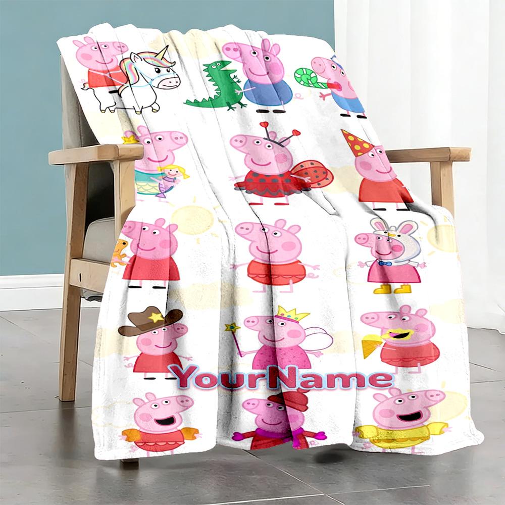 Peppa Pig Customize Text Blanket Lightweight Personalized Blanket Comfortable Versatile for Livingroom Seaside Bed Chair Four Seasons Multipurpose