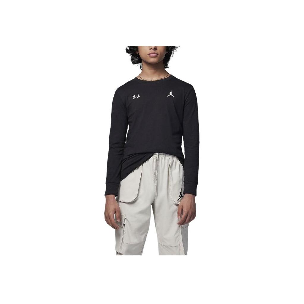 Jordan MJ Letter Print Comfortable Casual Crew Neck Long Sleeve T-Shirt Kids Tops Black HQ7115-010
