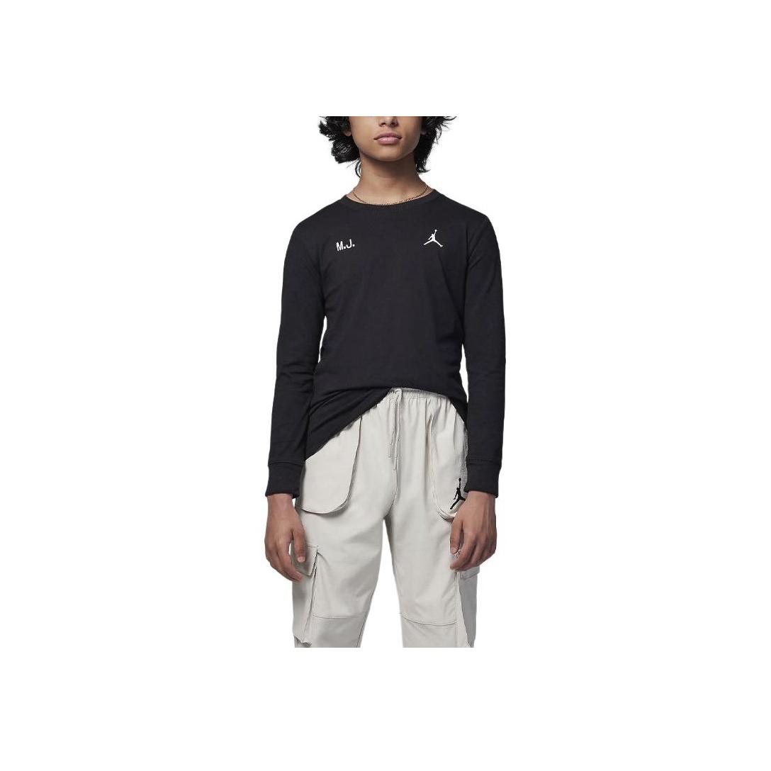 

Jordan MJ Letter Print Удобная повседневная футболка с круглым вырезом и длинными рукавами для детей, черные HQ7115-010 L