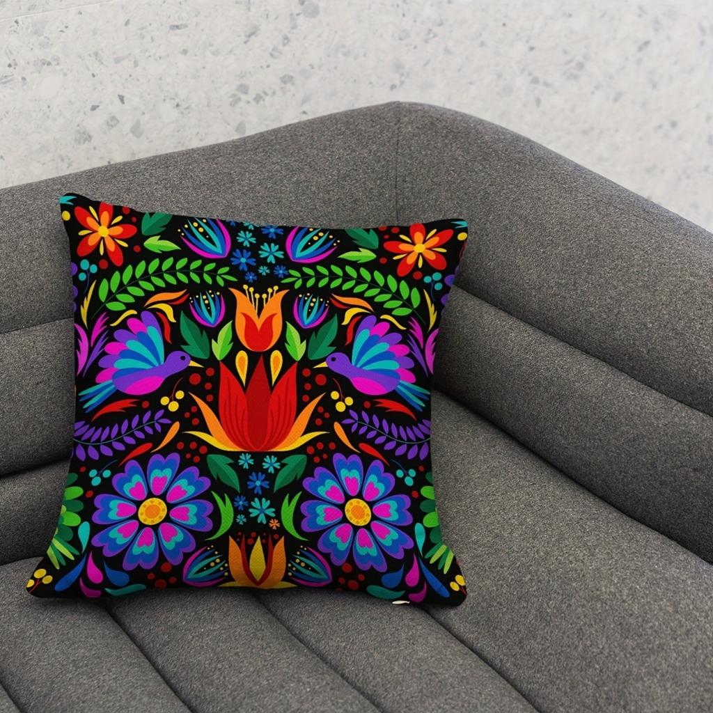 Vintage Mexican Throw Pillow Cover, Geometric Floral Pattern, Machine Washable With Zipper, Home Party Decor Cushion Cover