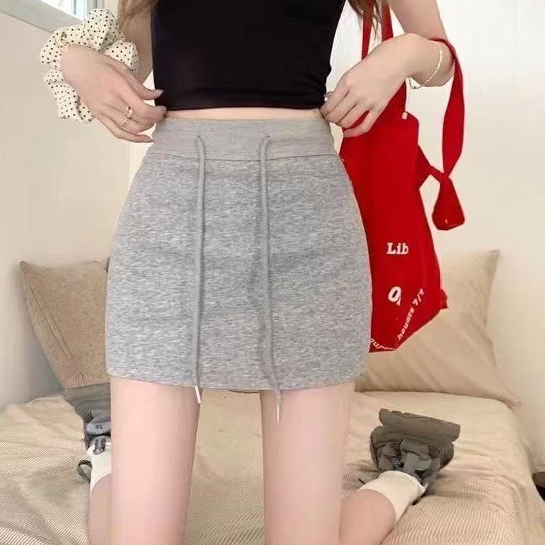 Elegant Mature Women's Solid Color High Waist Drawstring Bodycon Skirt-Pants