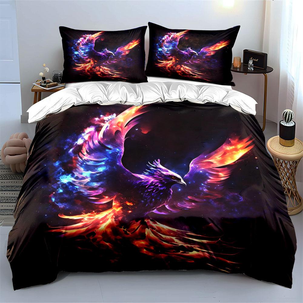 Fiery Phoenix Themed Art Set  Kid'S And Adults' Bedroom Decor, Exquisite Three-Piece Bedding Set Gift