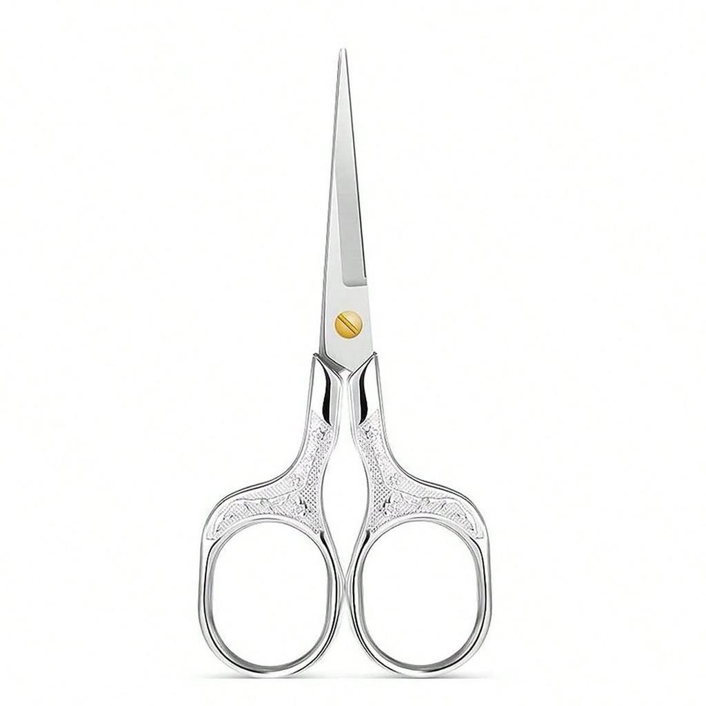 1pc-Flower Vintage Stainless Steel Household Scissors, Square Handle Embroidered Scissors, Student Office Small Scissors