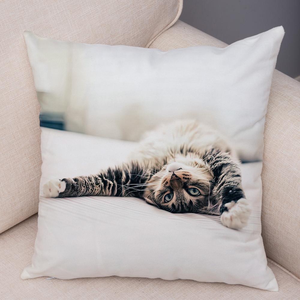 Cute Cat Dog Photo Cushion Cover Realistic Animal Portrait Print Soft Blend Sofa Living Room Bedroom Home Decor Throw PillowCase