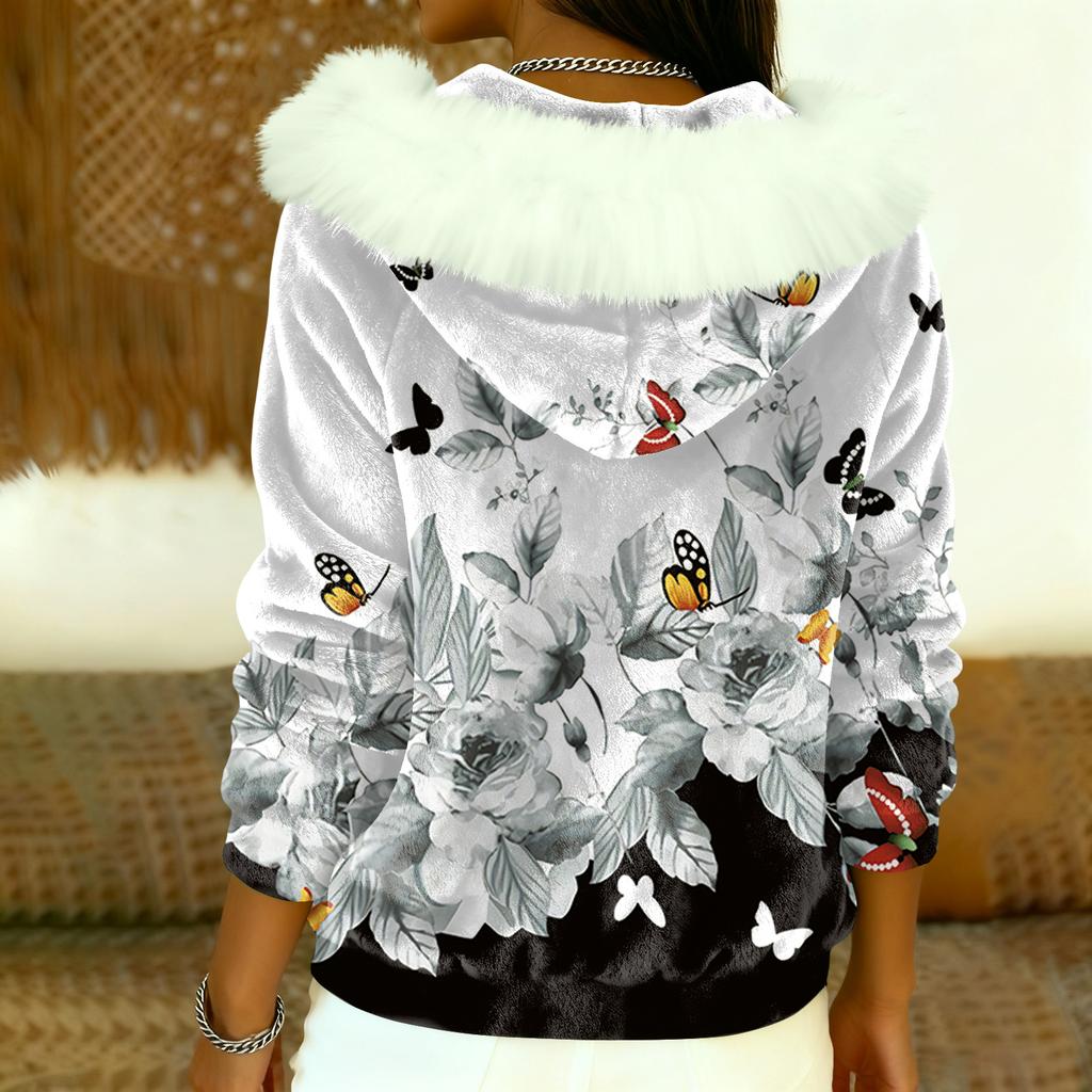 Women's Loose And Comfortable Casual Fashion Half-Zip Hooded Long Sleeve Conventional Printing Top