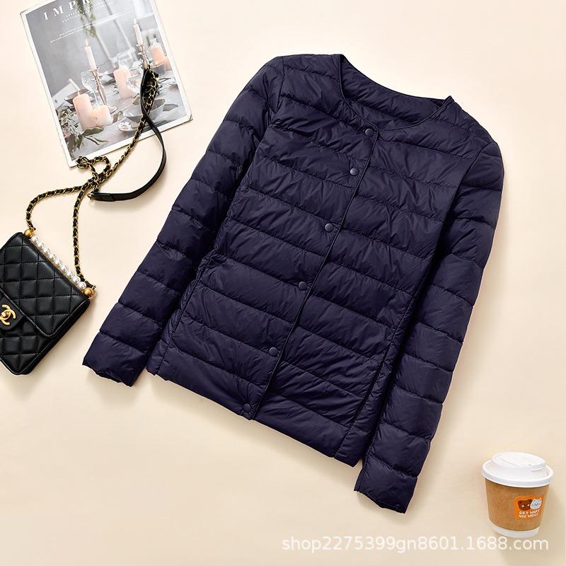 New light and thin down jacket women's round neck warm liner short large size jacket autumn and winter women's clothing collarless
