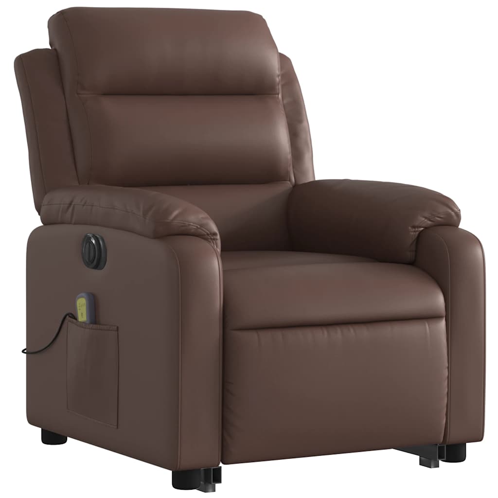 Recliner Chair with Lift Function Electric Brown Faux Leather
