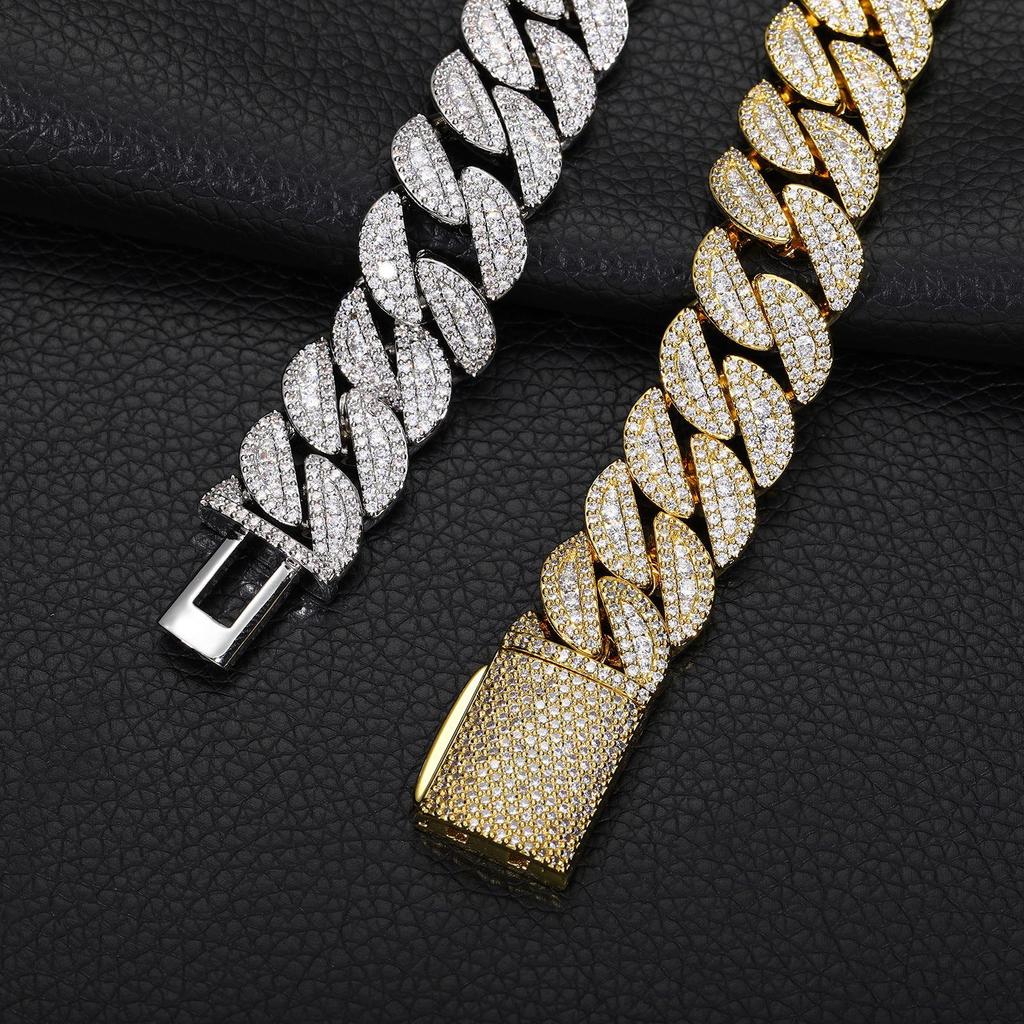 European & American 16mm-22mm Full Diamond Hip Hop Cuban Link Men's Fashion Zirconia Necklace