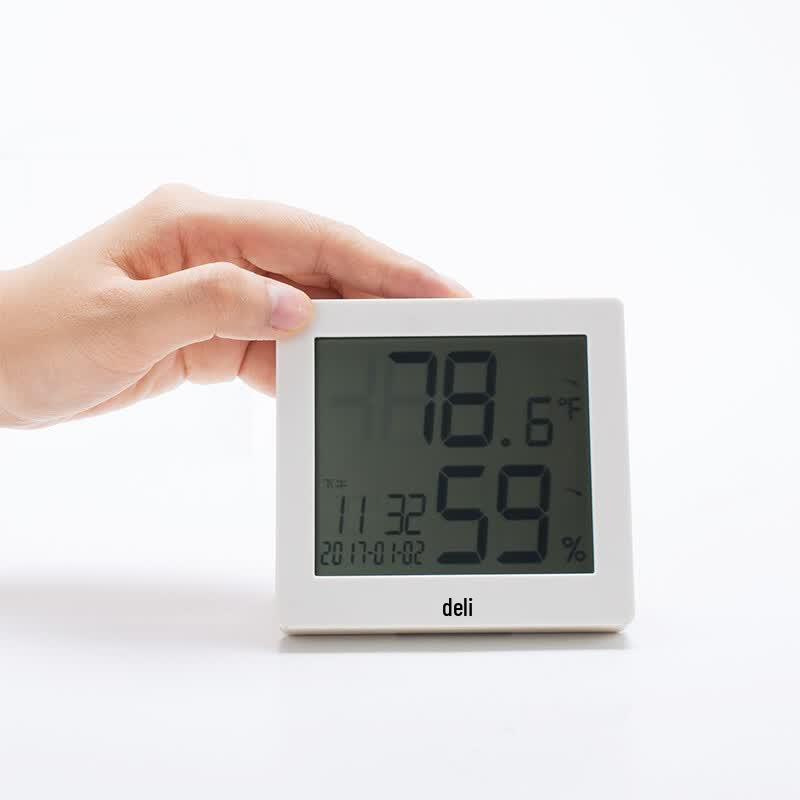 Deli LCD Digital Thermometer Hygrometer with Alarm Clock