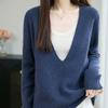 Women's V-Neck Wool Knit Slimming Sweater - Long Sleeve Base Layer