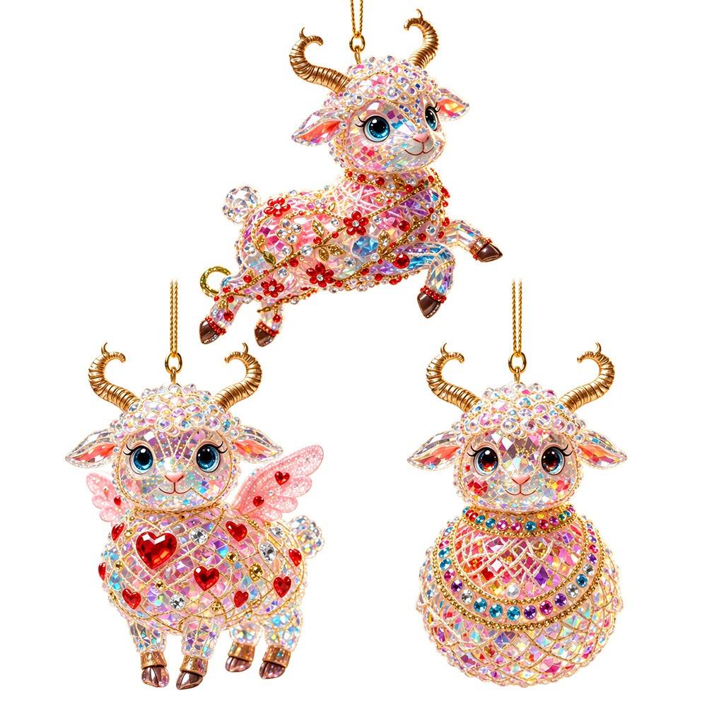 Shining Goat Pendant 2D Flat Animal Hanging Decoration New Christmas Tree Ornament  Bag Charms