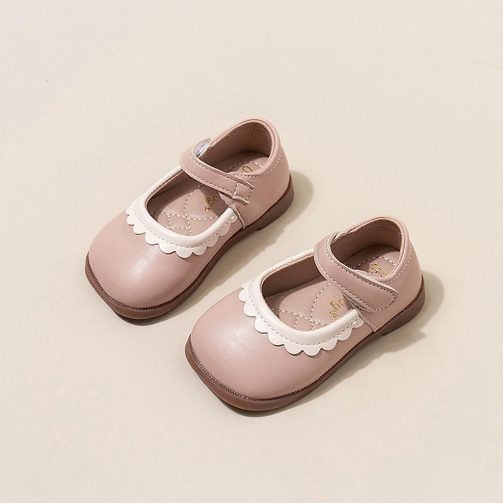 Girls Mary Jane Dress Shoes with Scalloped Edge Design Soft Faux Leather Adjustable Strap Comfortable Fit Lightweight Sole