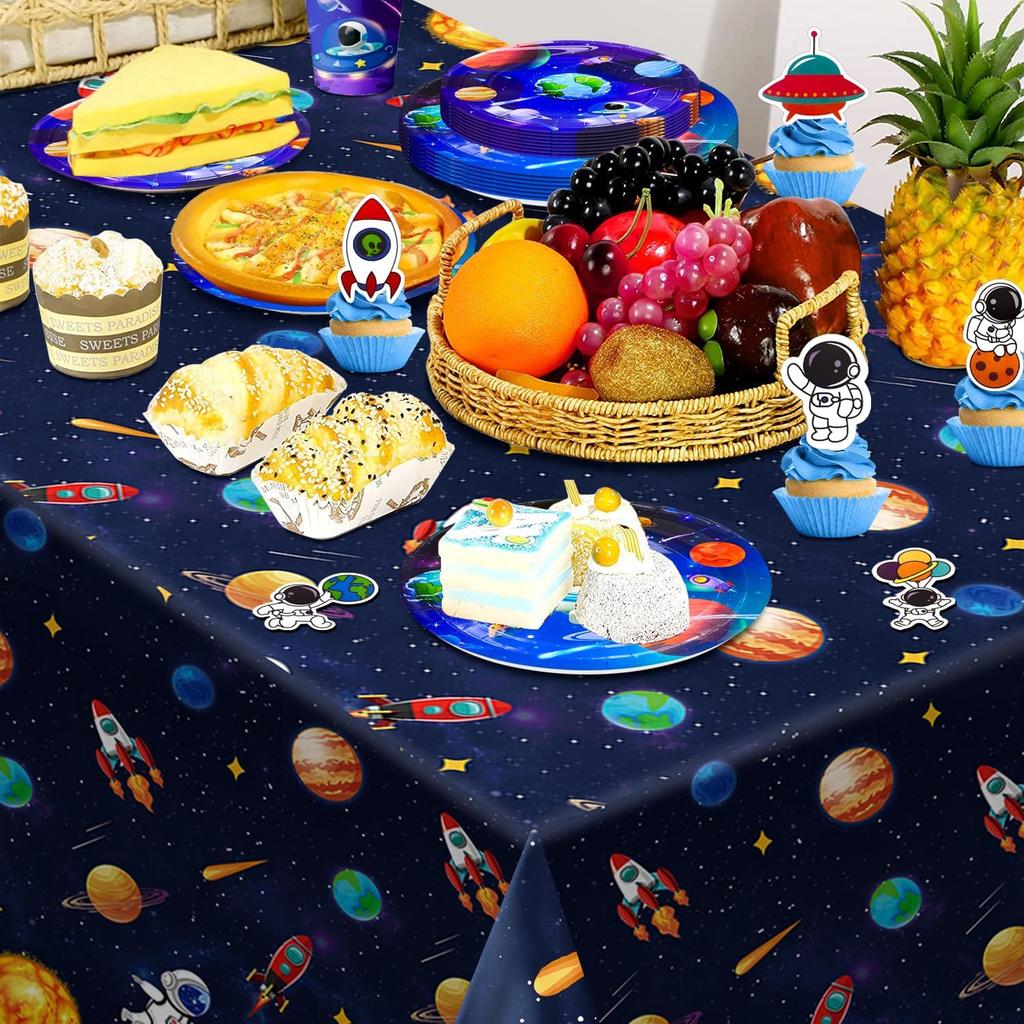 Space Birthday Party Decorations,118pcs Space Birthday Decorations Outer Space Birthday Tableware Set Outer Space Birthday Party Plates Tablecloth