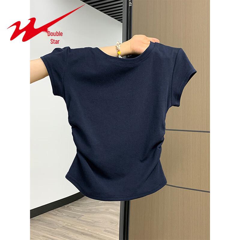 Shuangxing Women's Slimming Pleated Short Sleeve T-Shirt