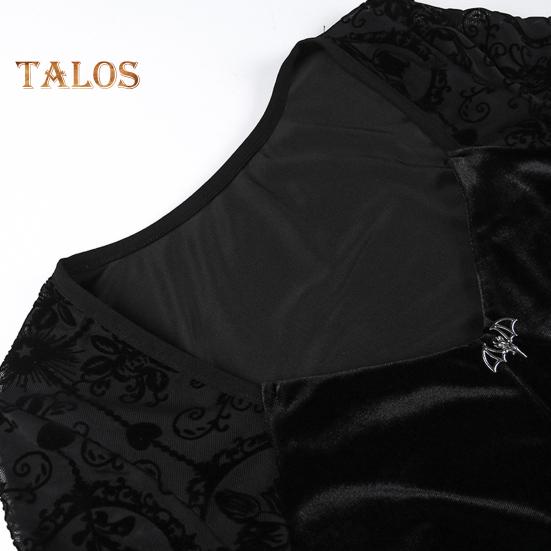 Damen Halloween Cosplay Kleid V-Ausschnitt Spitze Bindegurt Dunkler Stil Gothic Mittelalter Vintage Glockenärmel Performance Bühnenshow Kleid