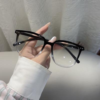Lunettes Transparentes Monture Carrée Myopie Homme et Femme Lumière Plate Grand Visage Rond Anti-Radiation, Dents en Plastique Minces Anti-Lumière Bleue