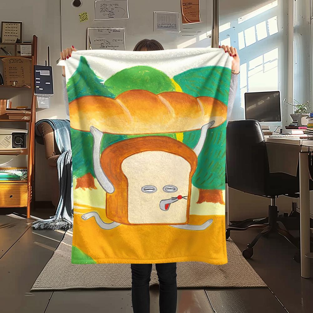 1PC Bread Thief Print Flannel Blanket, High quality All Seasons, Home Decor, Warmth and Comfort, Perfect for Christmas Gifts