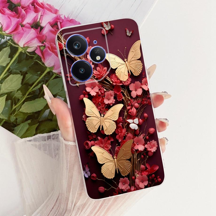 Etui na telefon Realme Neo7 Turbo Neo 7 Miękkie Przezroczyste Silikonowe Funda Wzór Kwiatowy Motyl Kokardka Smok Loong Tylna Pokrywa RMX5060