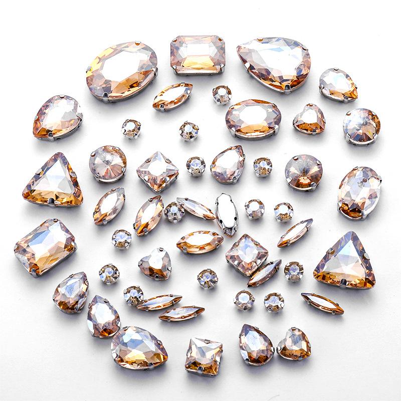 Mixed 50 Rhinestones Single Claw Glass Hand Sewing Drill Claw Drill DIY Wedding Decoration Clothing Crystal Buckle Rhinestone Sew on Beads
