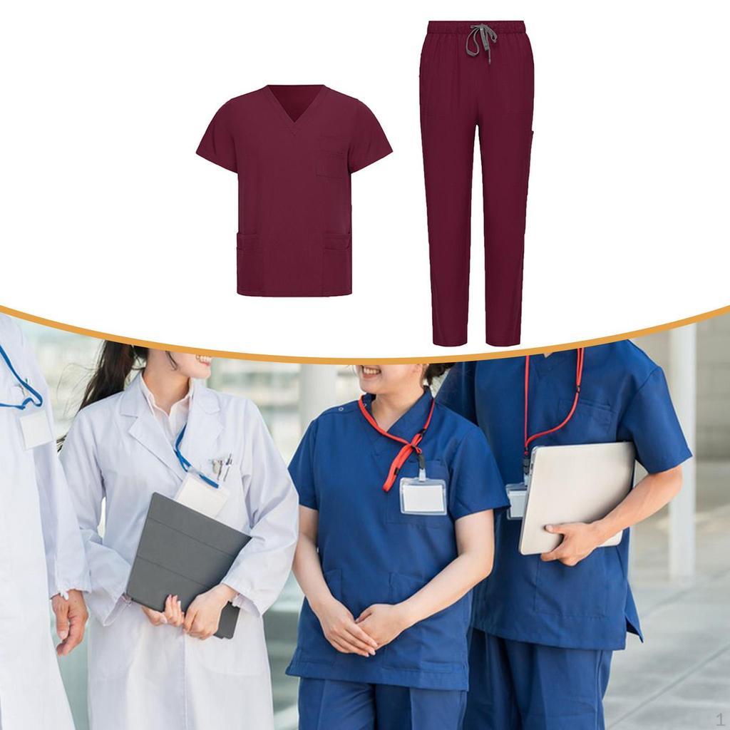 Unisex Skrubbesett Klassisk Maskinvaskbar Kortarmet Sykepleieruniform for