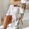 Women's Chiffon Shirt Polo Casual Blouses Beach Sunscreen Shirt Tulle Top